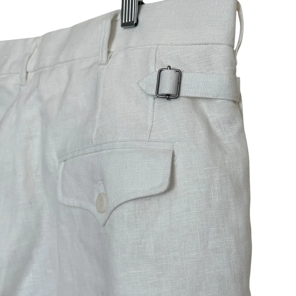 NWOT Cathcart Ellington White Linen Straight-Leg Trousers